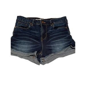 Celebrity Pink Womens Jean Shorts 5/27 Dark Blue Wash Roll Cuff Low Rise Stretch